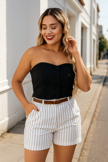 Premium Damen-Shorts – Elegante Stoffshorts mit Gürtel, Taschen & Reißverschluss