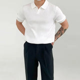 Polo męskie z motywem strukturalnym i krótką listwą guzikową